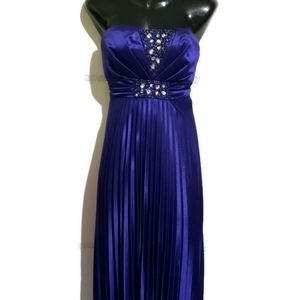 0209 Formal Strapless Pleated  Beaded Satin Maxi Dress